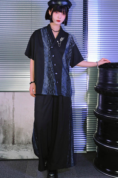 Snakeskin Print Pleated Wide-Leg Pants