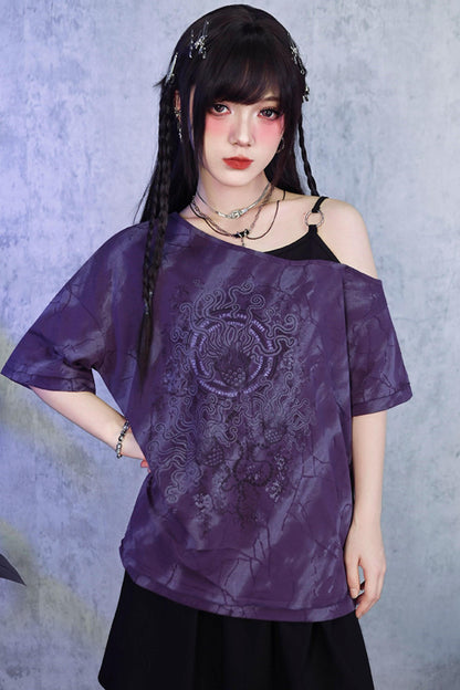 Lila dunkles Ein-Schulter-T-Shirt im Dekadenz-Look
