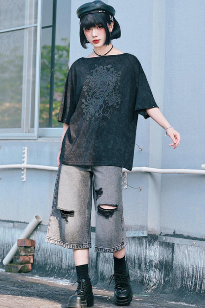Ruins Street Distressed Denim Pants