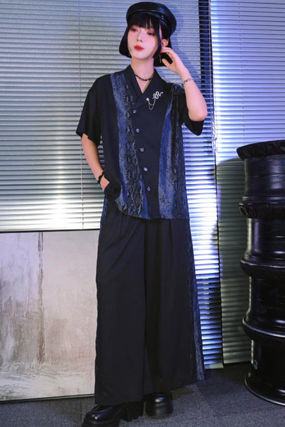 Snakeskin Print Pleated Wide-Leg Pants
