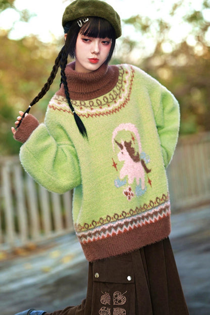 Faux Fur Jacquard Sweater