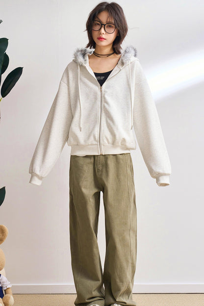 カジュアルソリッドストレートレッグスラックス