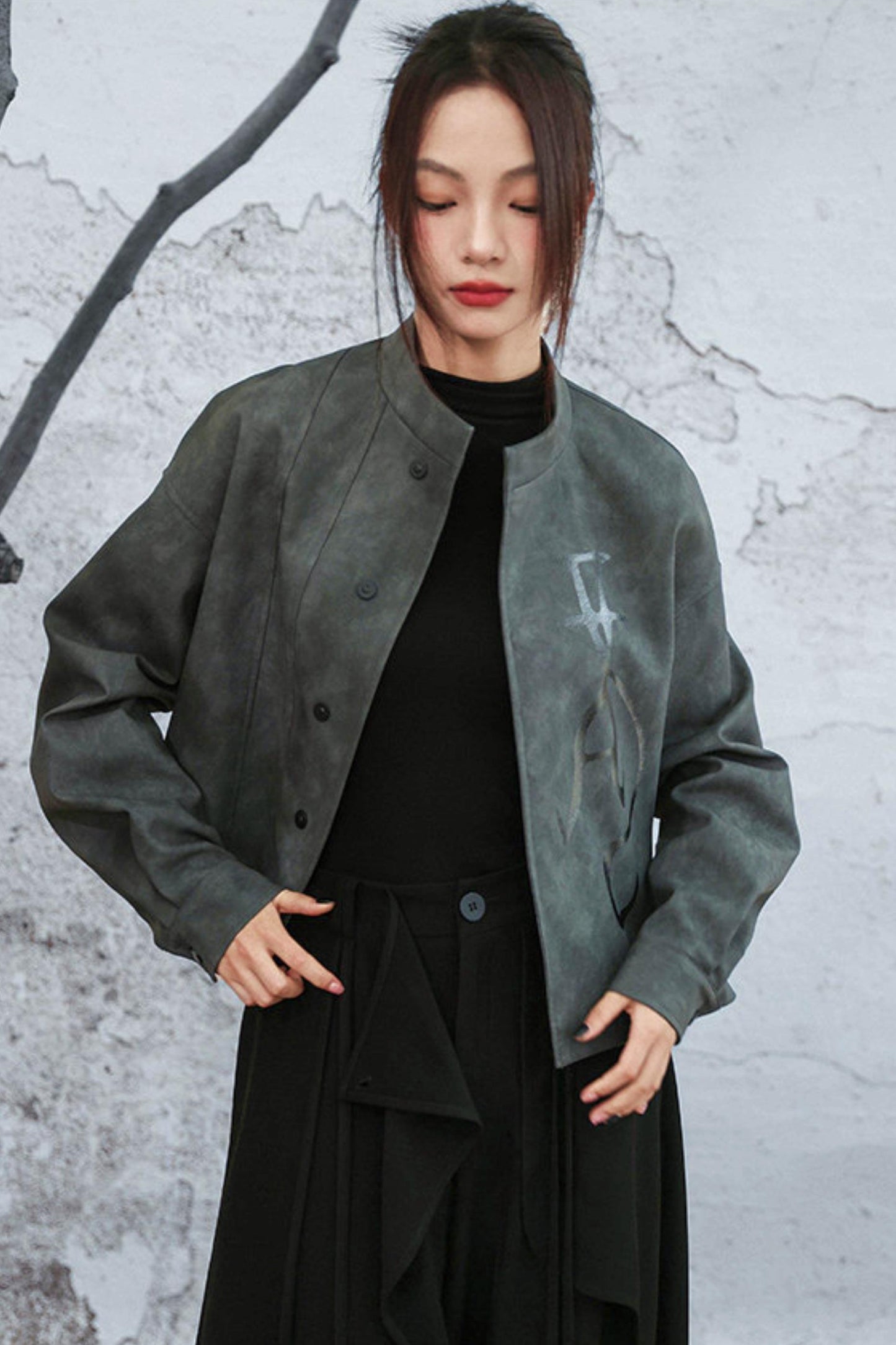 スタンドアップカラーレザージャケット