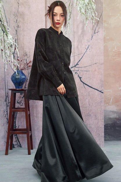 Camicia con colletto alla coreana sfumata nero scuro + pantaloni