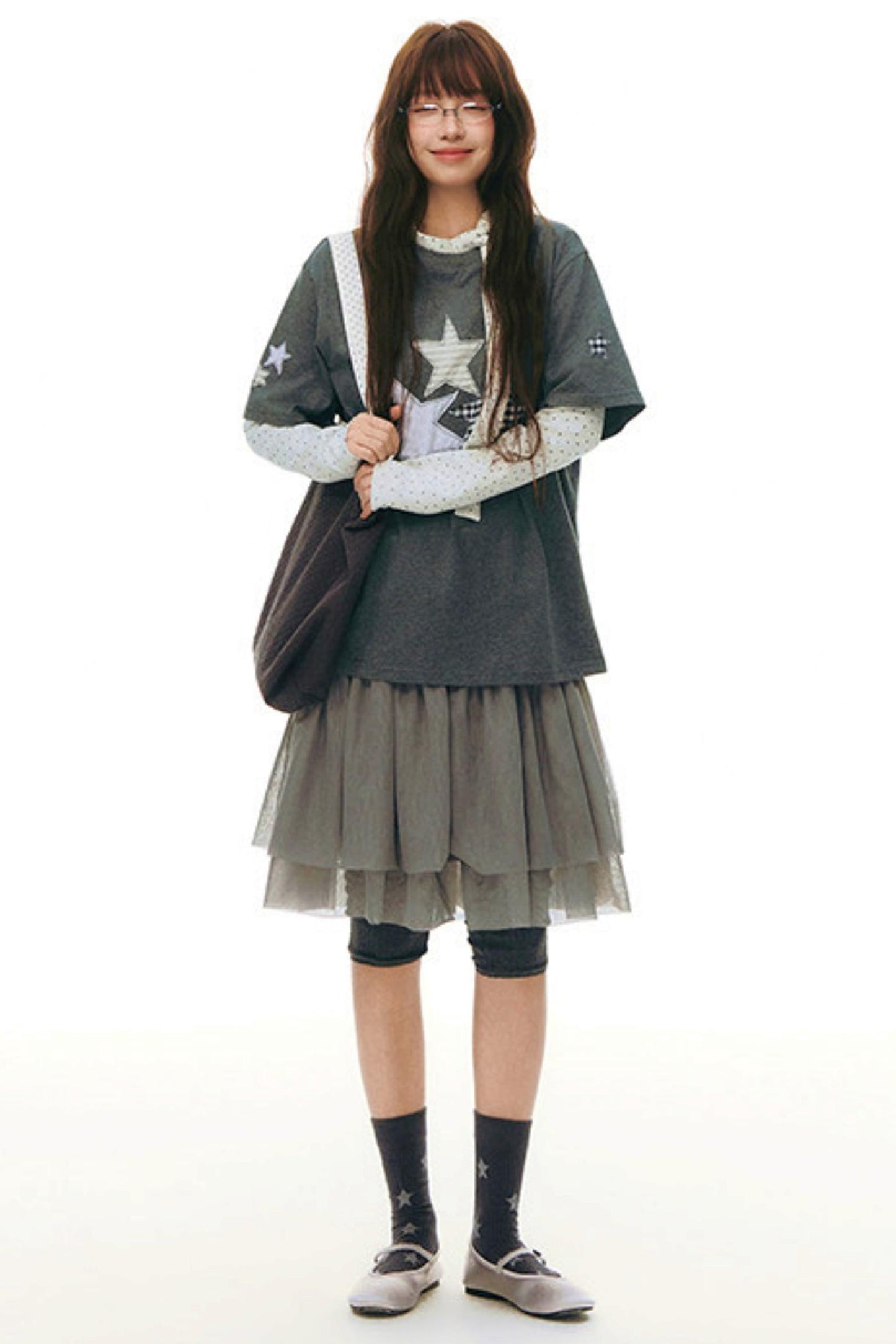 星星貼布寬鬆Y2K上衣