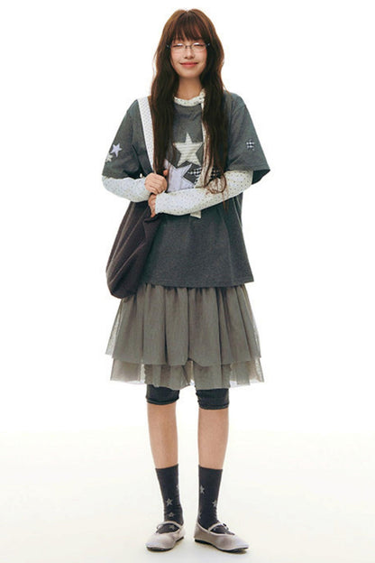 星星貼布寬鬆Y2K上衣