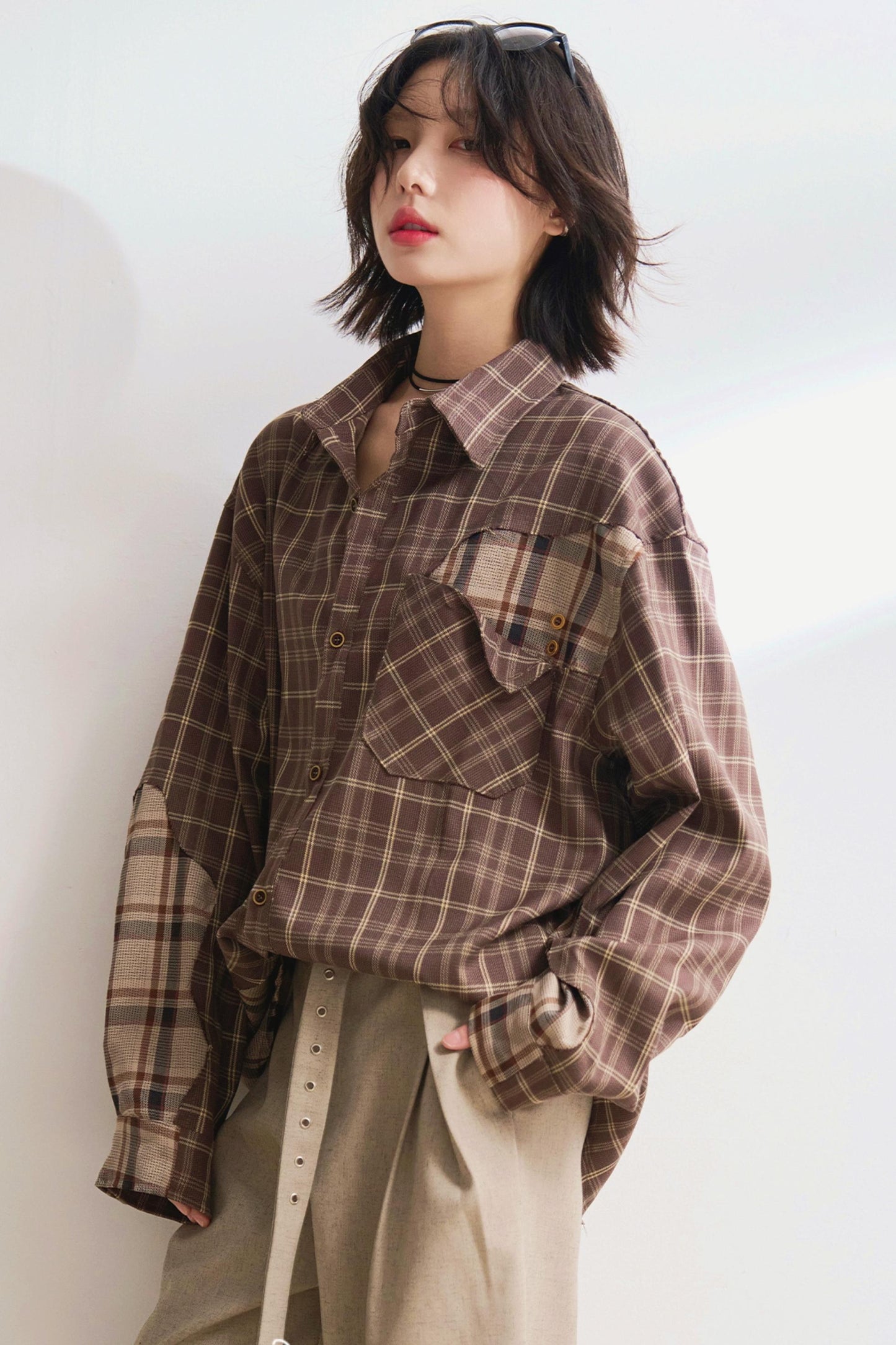 デザインチェックロングスリーブシャツ