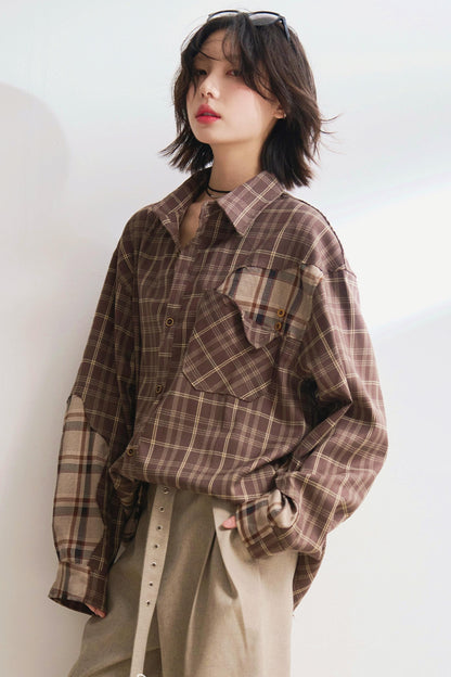 デザインチェックロングスリーブシャツ