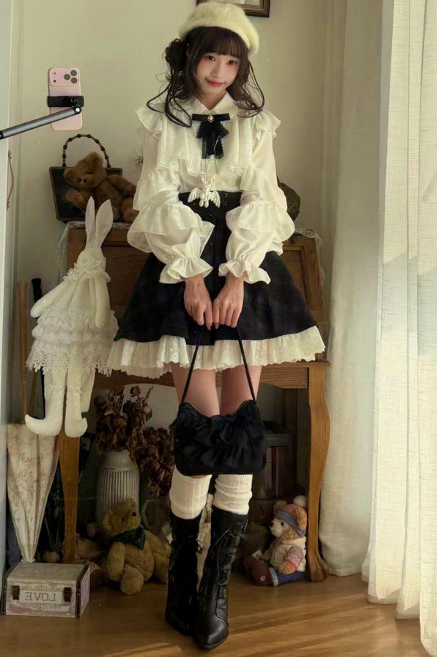 エレガント地雷レースブラウス+スカート