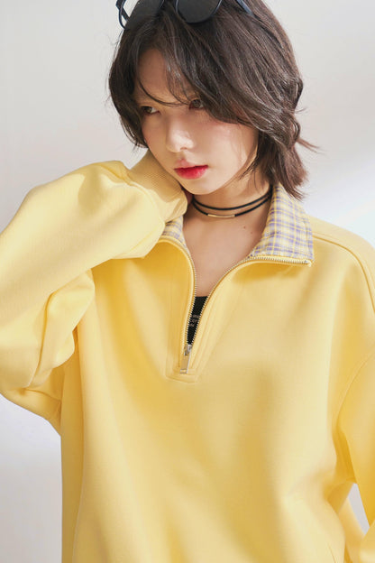 カジュアルハーフジップチェックスウェット