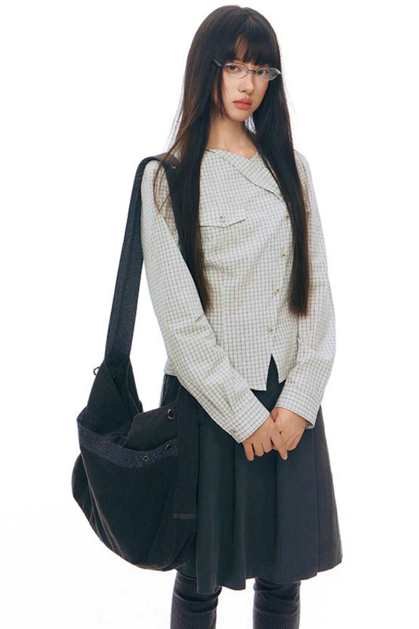 Y2Kリトルチェックドシャツ+スカート