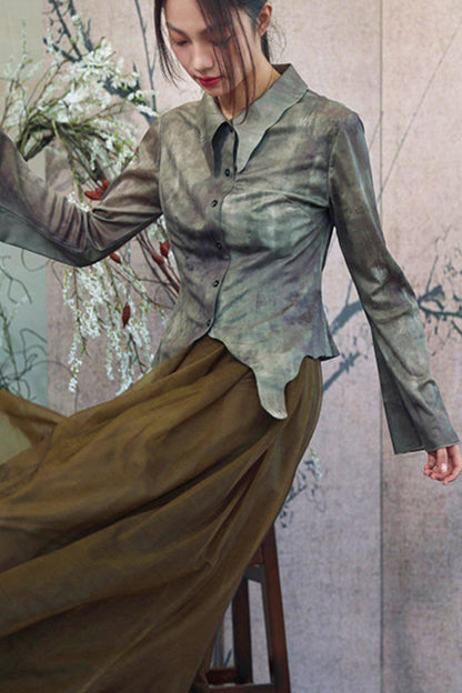 Vintage Green Chinese-Style Blouse