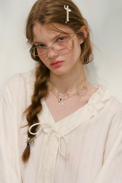 ストライプドレーススリーブブラウス