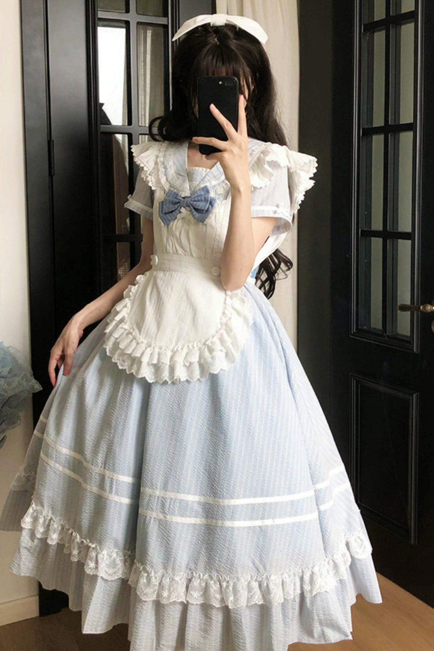 Klassisches maritimes Dienstmädchen-Lolita-Kleid + Accessoires