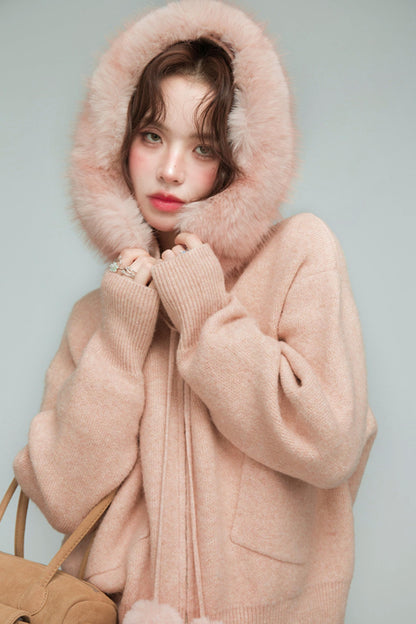 キャラメルファーカラーカーディガン