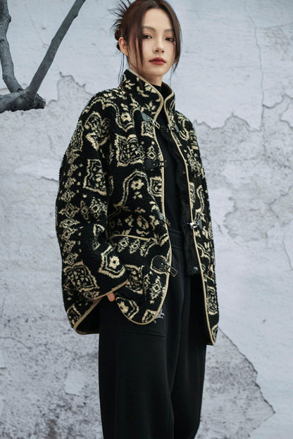 モードジャカードスタンドアップカラーコート