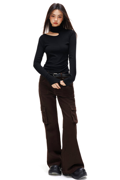 カットデザインタートルネックトップス