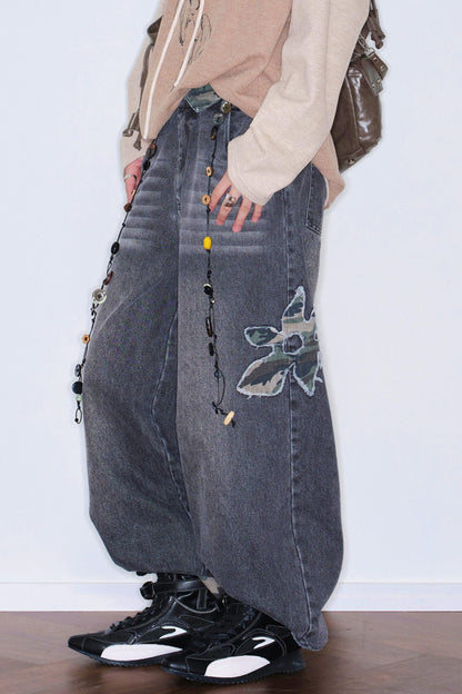 Camouflage Patchwork Embroidered Jeans