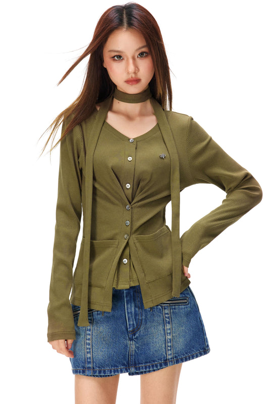 ファインリブドニットカーディガン