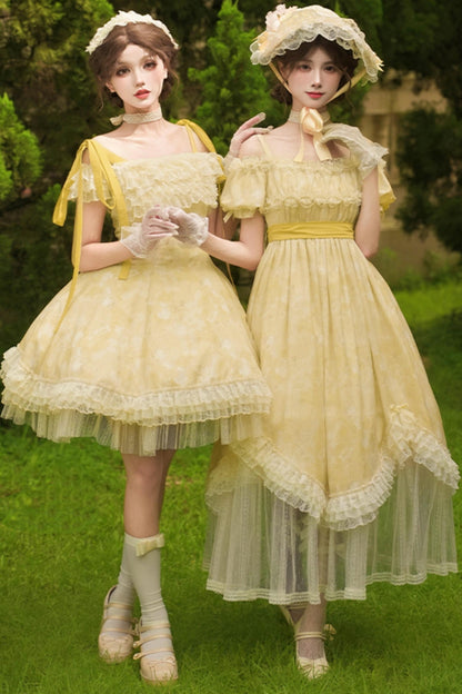 Romantic flower Lolita dress + jumper skirt + cardigan + hair accessories