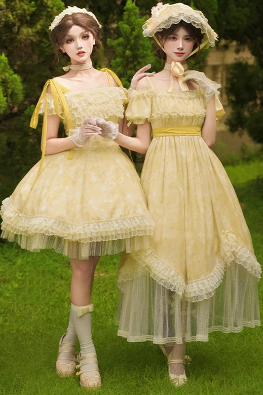 Romantic flower Lolita dress + jumper skirt + cardigan + hair accessories