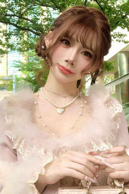 Lace Trimmed Feather Knit Dress