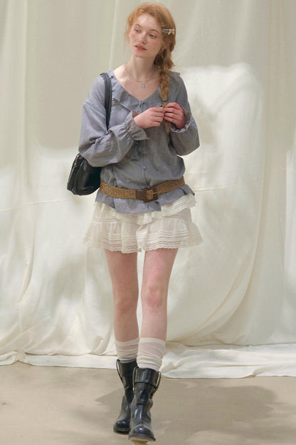 Ruffled V-Neck Blouse