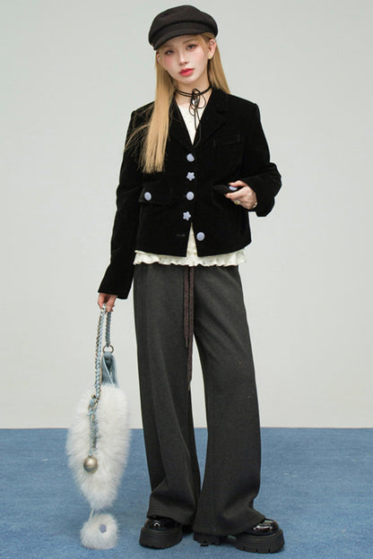 ベルベットカラーブロックドファーコラージャケット