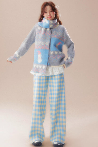 Sweet Fair Isle Sweater Cardigan + Scarf