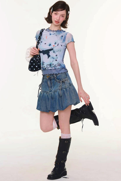 Rabbit Dream Cat Print Top