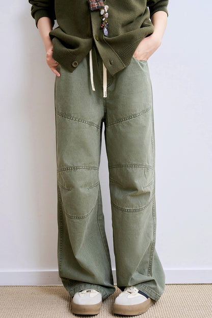 Low wedge spliced denim pants