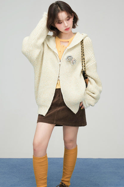 アプリコットニットジッパーカーディガン