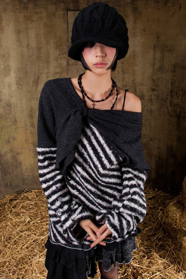 Color Blocked Striped Knit Sweater