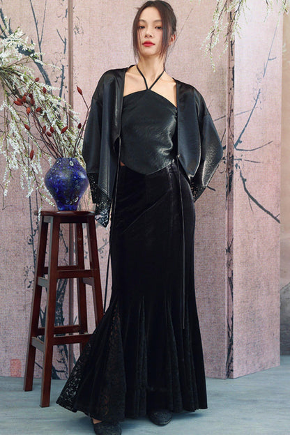 Dark Lace Satin Gown