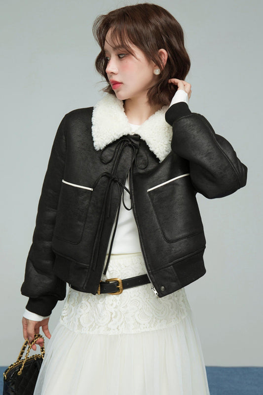 カラーブロックドシアリングコート