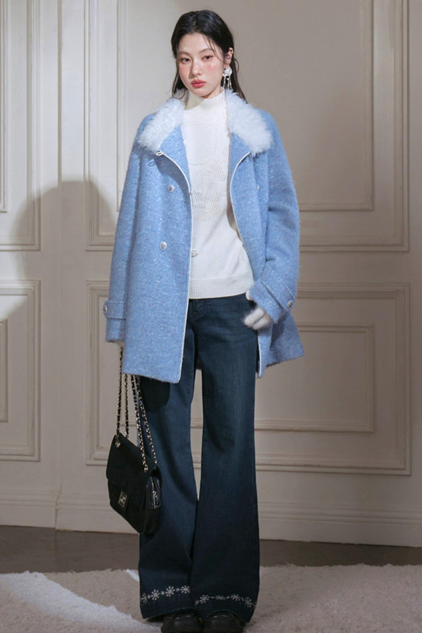 Snowy Blue Wool Coat