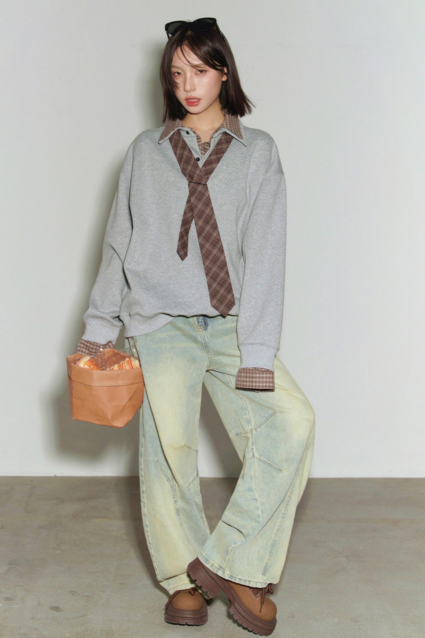 Karo-Patchwork-Polo-Sweatshirt