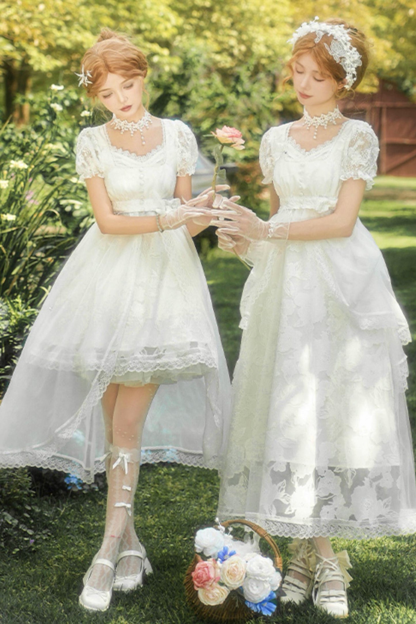 ホワイティトップス＋ストラップロリータドレス＋ヘアアクセサリー