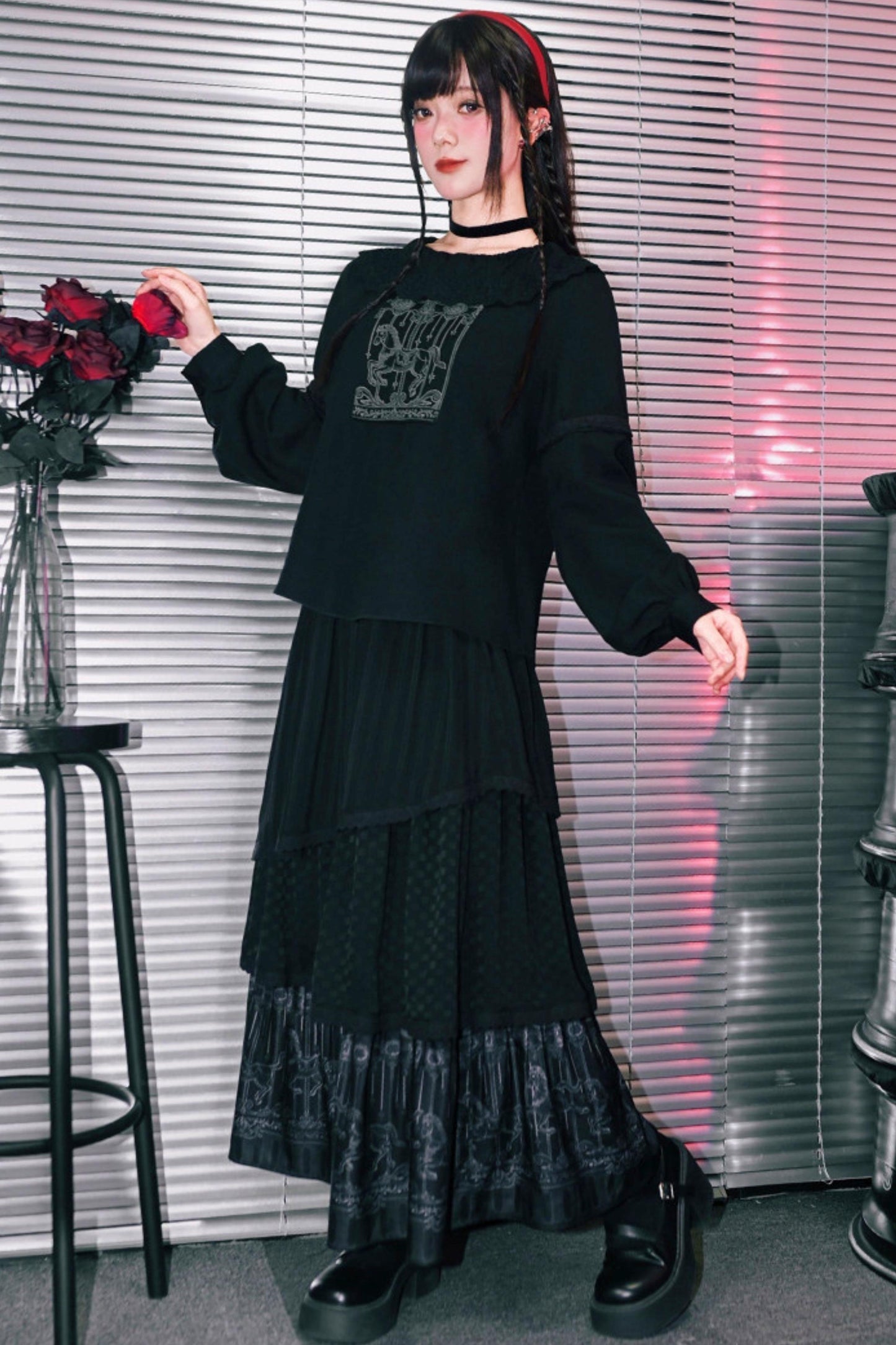 Dark Print Doll Collar Top