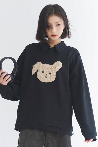 Gravity Museum Plush Puppy Sweatshirt - Women's Winter Comfort Top 2024