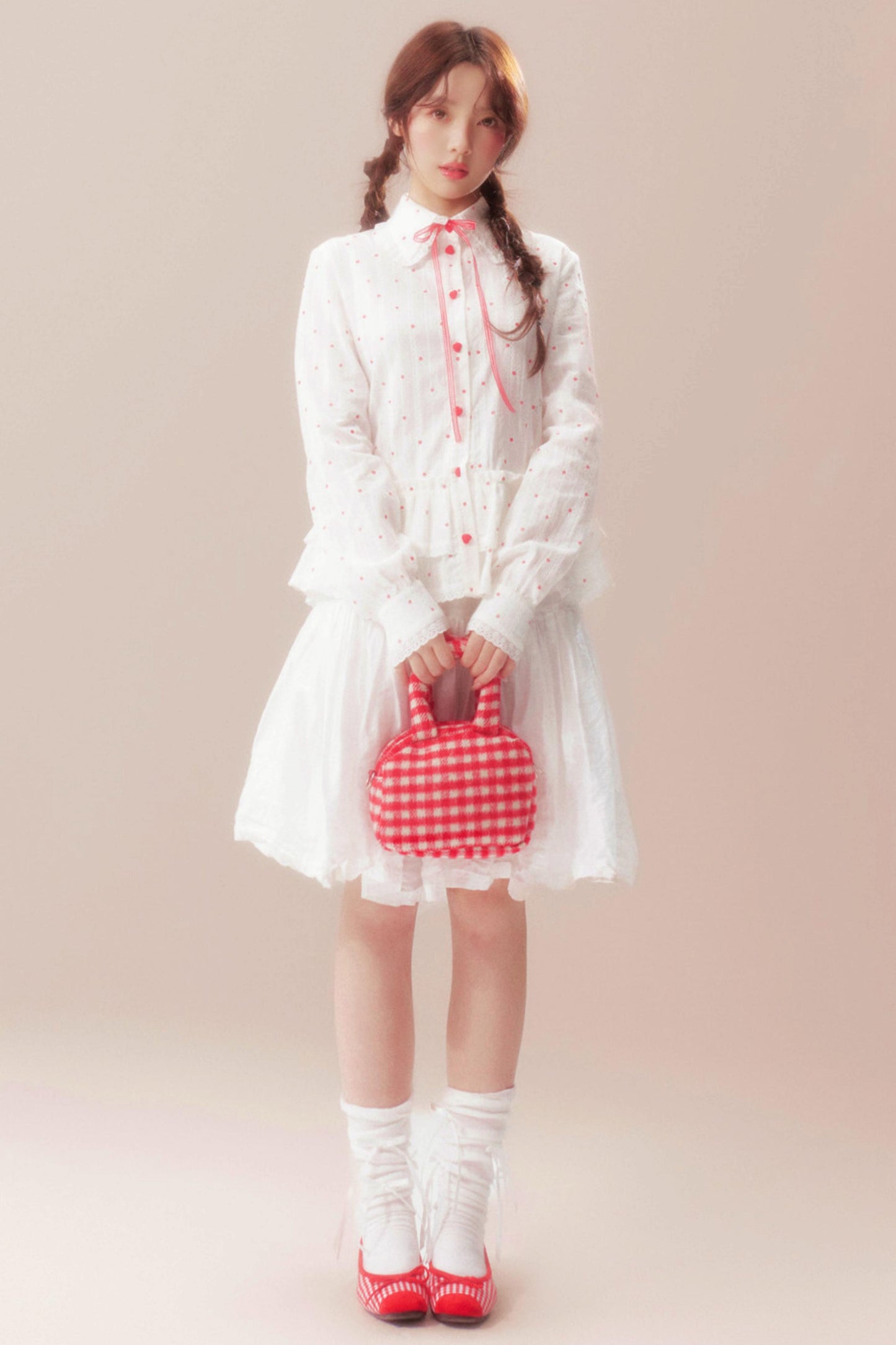 ガーデニアウィスパリングレースブラウス+ポルカドットスカート