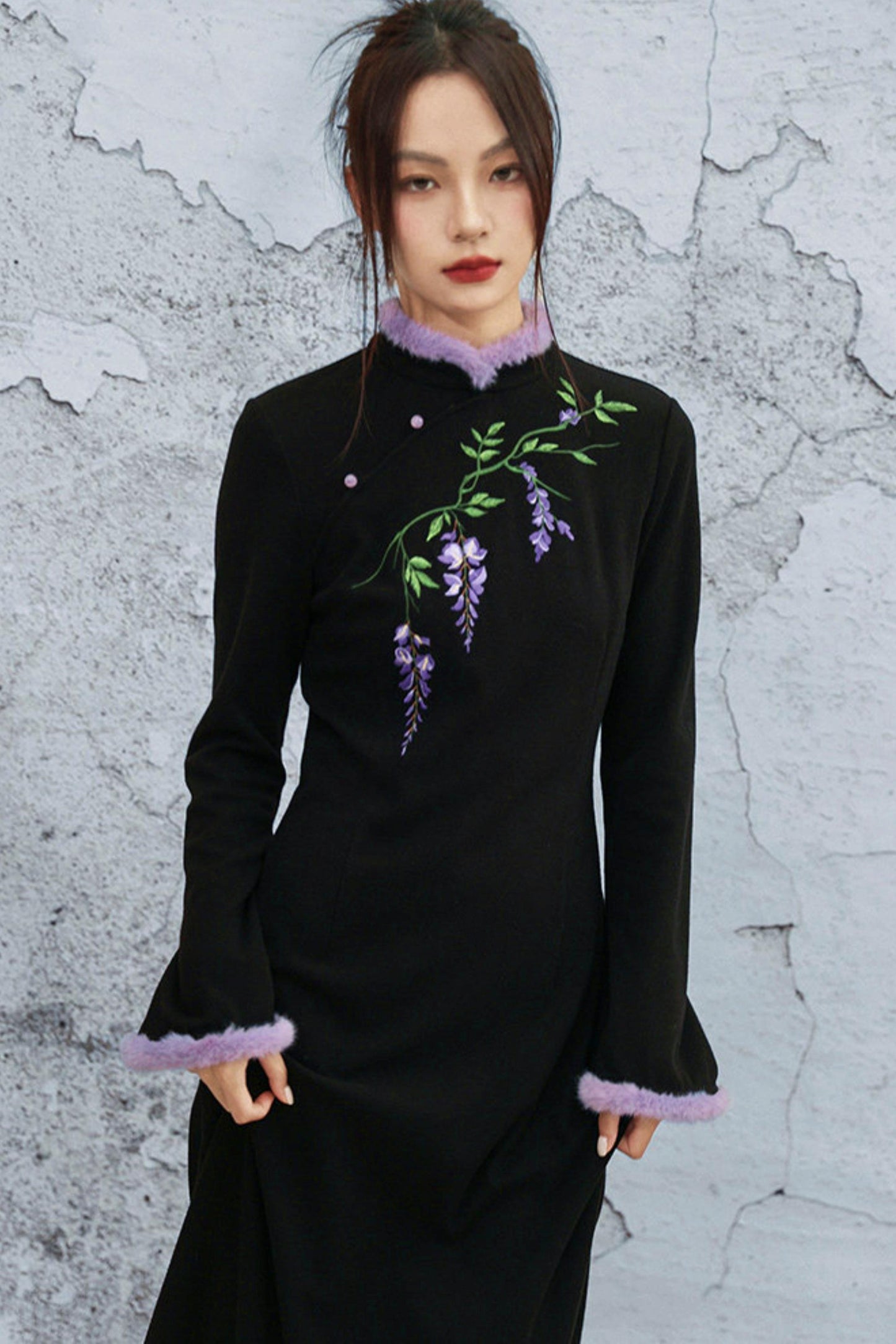 Wisteria Embroidery Knit Dress