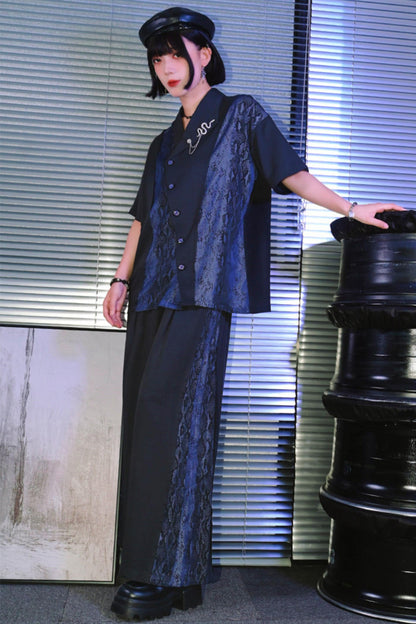 Snakeskin Print Pleated Wide-Leg Pants