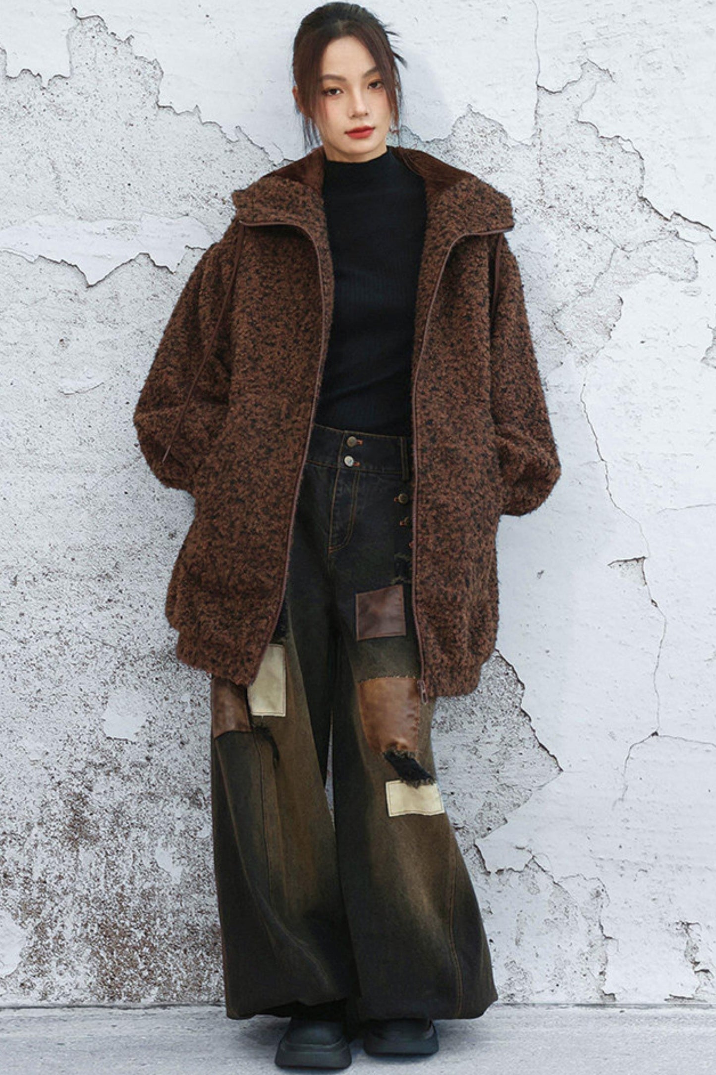 パッチワークワイドデニムパンツ