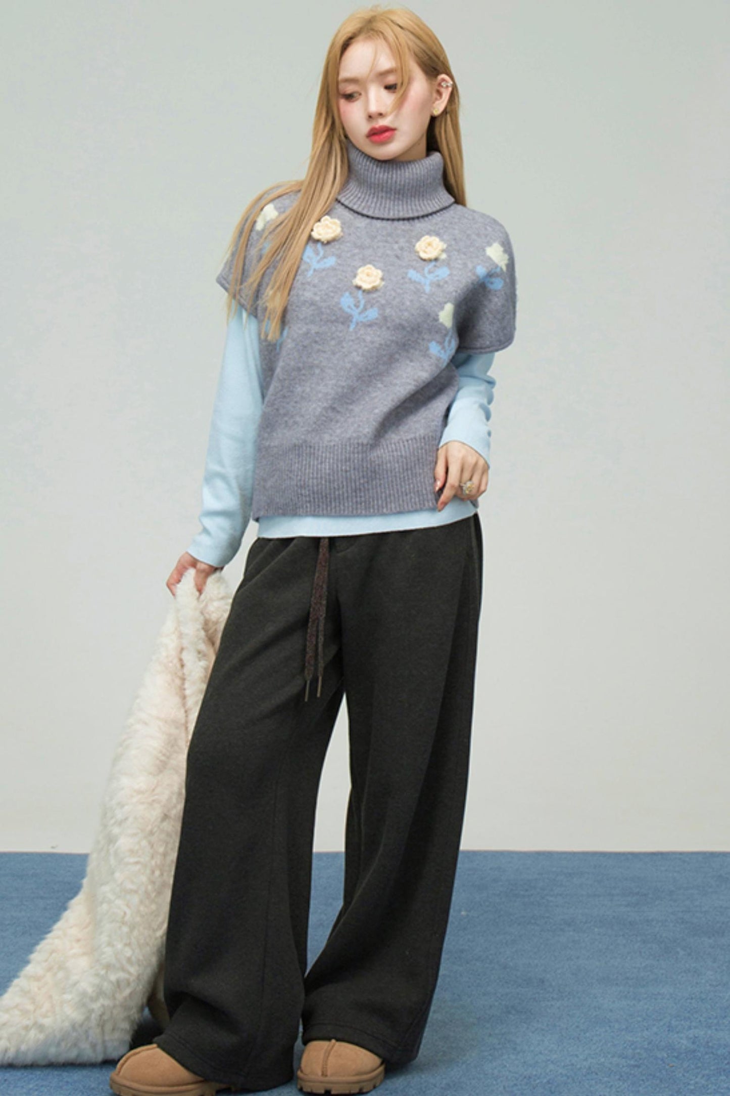 フローラルニットトップス+インナートップス+スカート