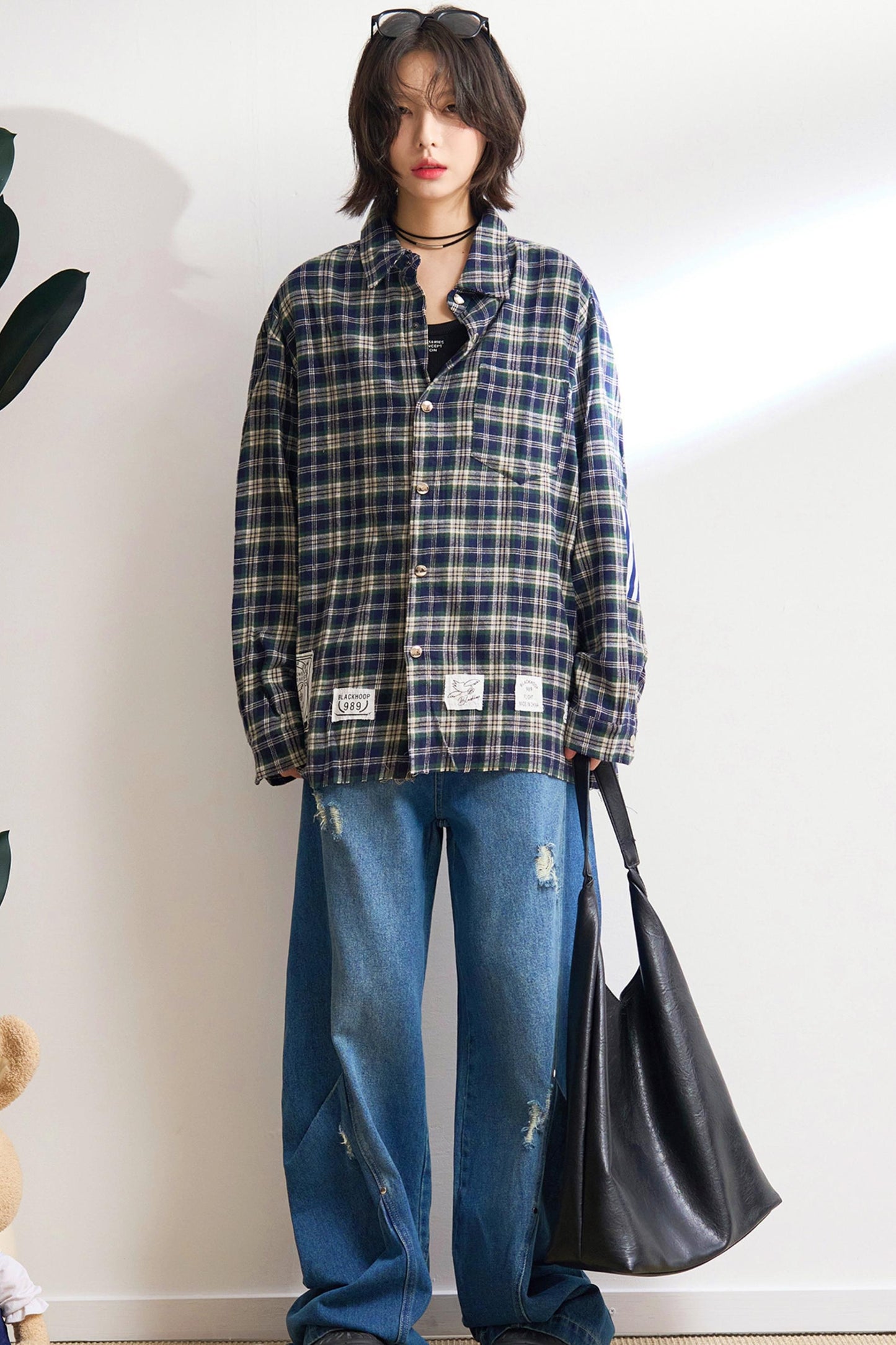 ステートメントリップドワイドレッグジーンズ