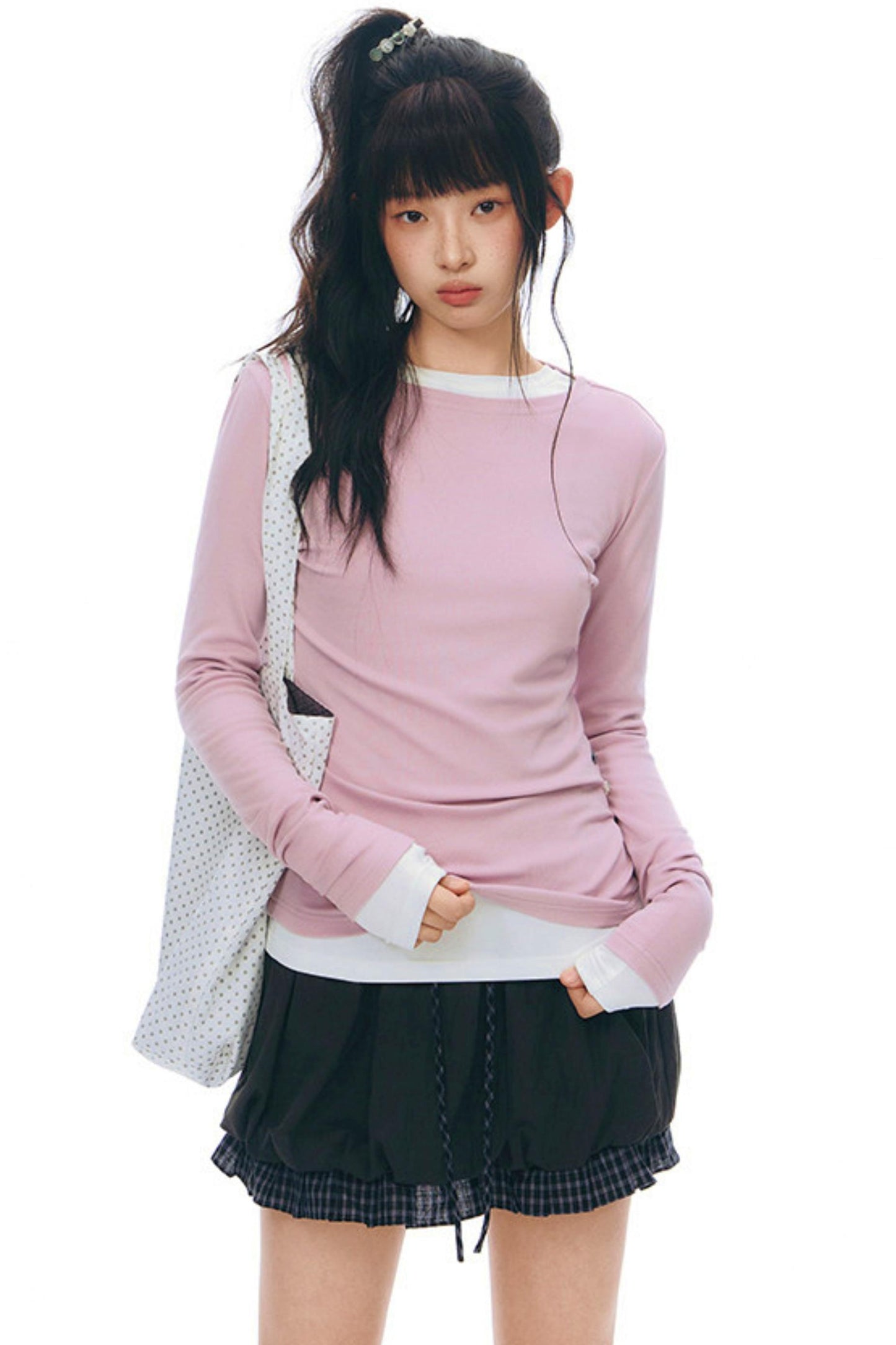 Y2Kボタンレイヤードトップス