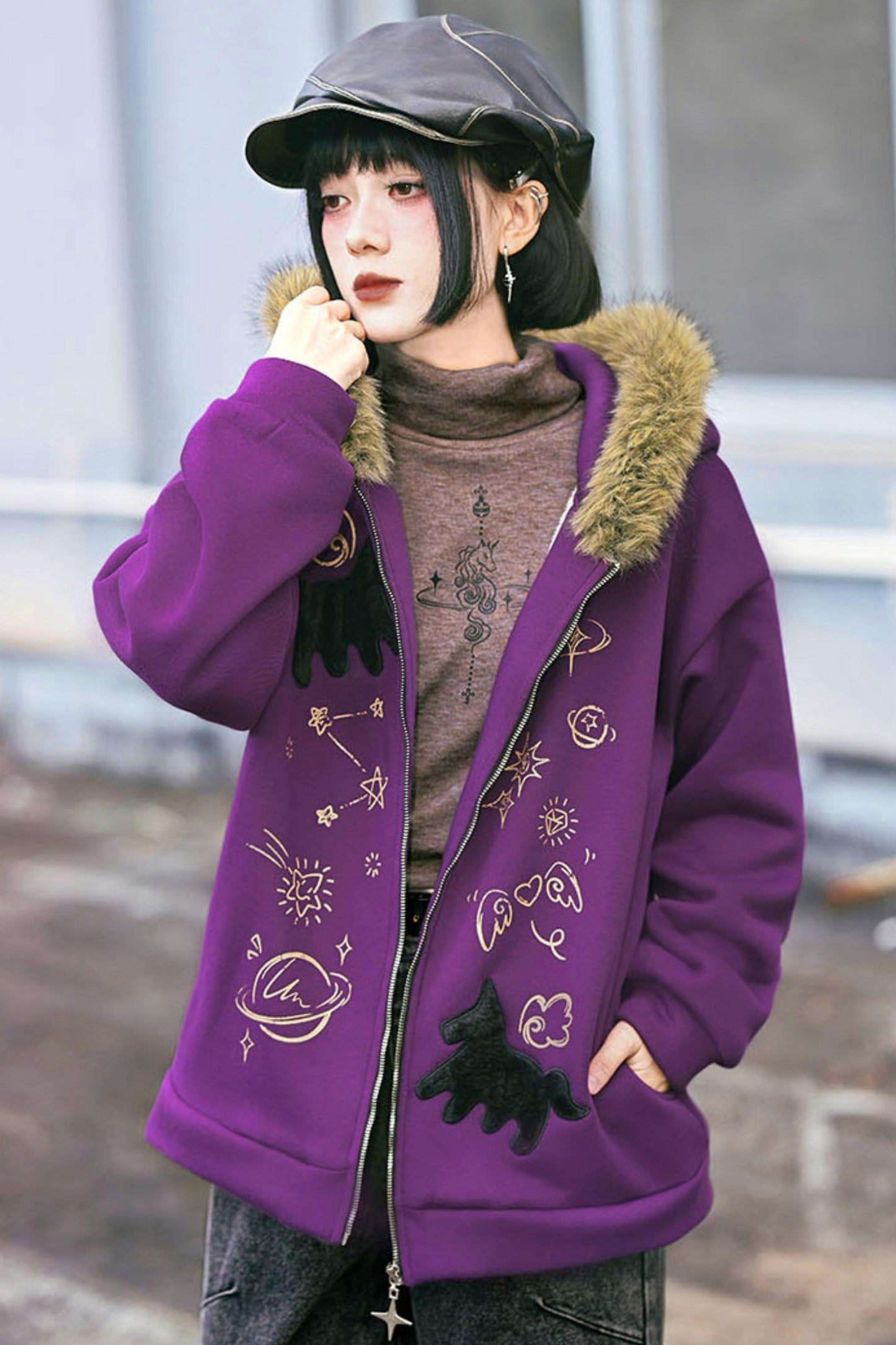 グラフィティファーカラーフーデッドフリースジャケット