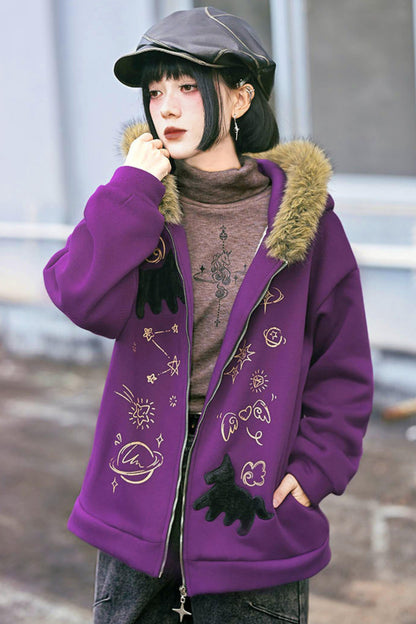 グラフィティファーカラーフーデッドフリースジャケット