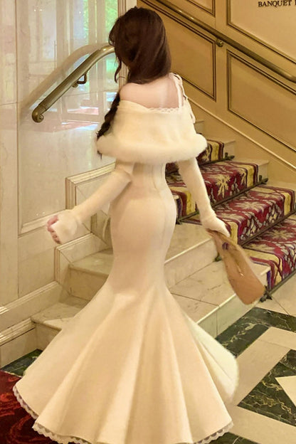 Elegant off-the-shoulder knit + mermaid skirt